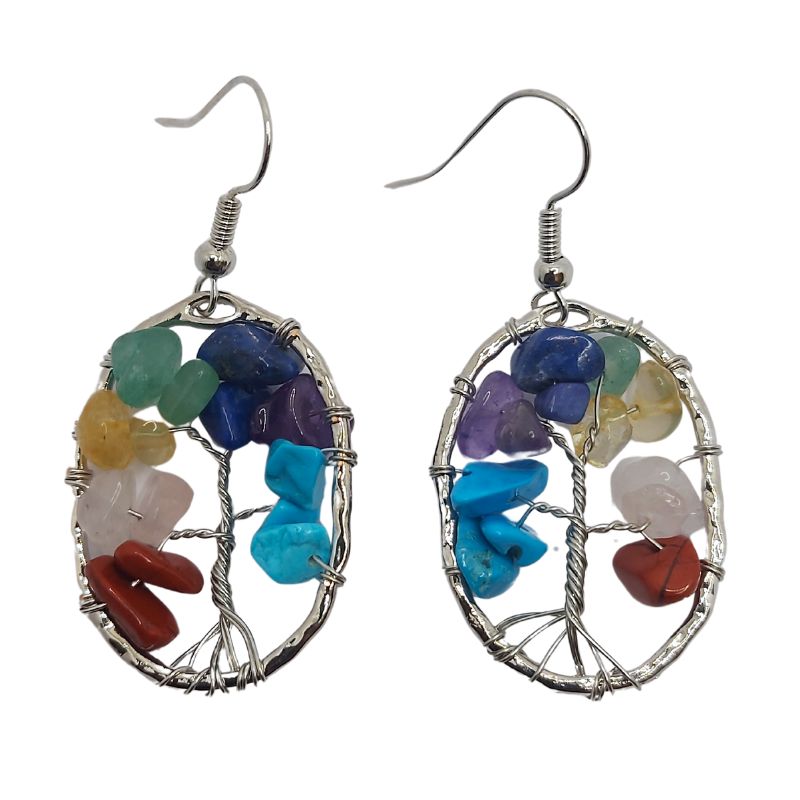 Boucles d'Oreilles Arbre de Vie au 7 Chakras