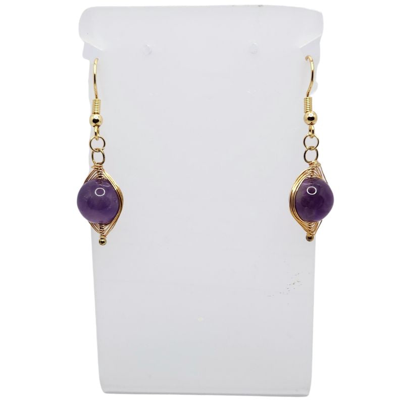 Boucles d'Oreilles Pendantes Tressées - Améthyste