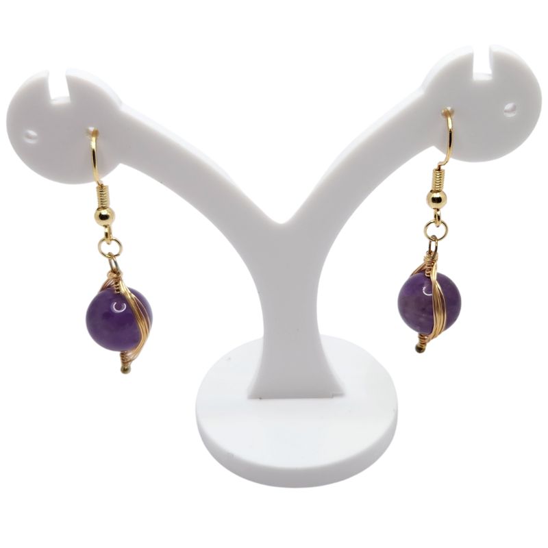 Boucles d'Oreilles Pendantes Tressées - Améthyste