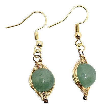 Boucles d'Oreilles Pendantes Tressées - Aventurine Verte