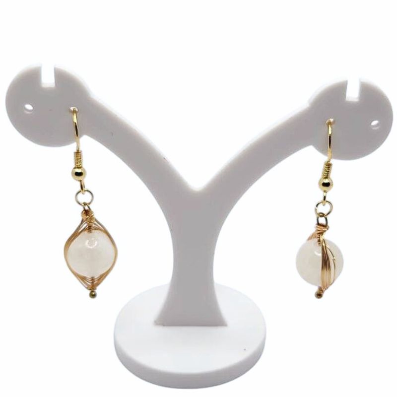 Boucles d'Oreilles Pendantes Tressées - Sélénite