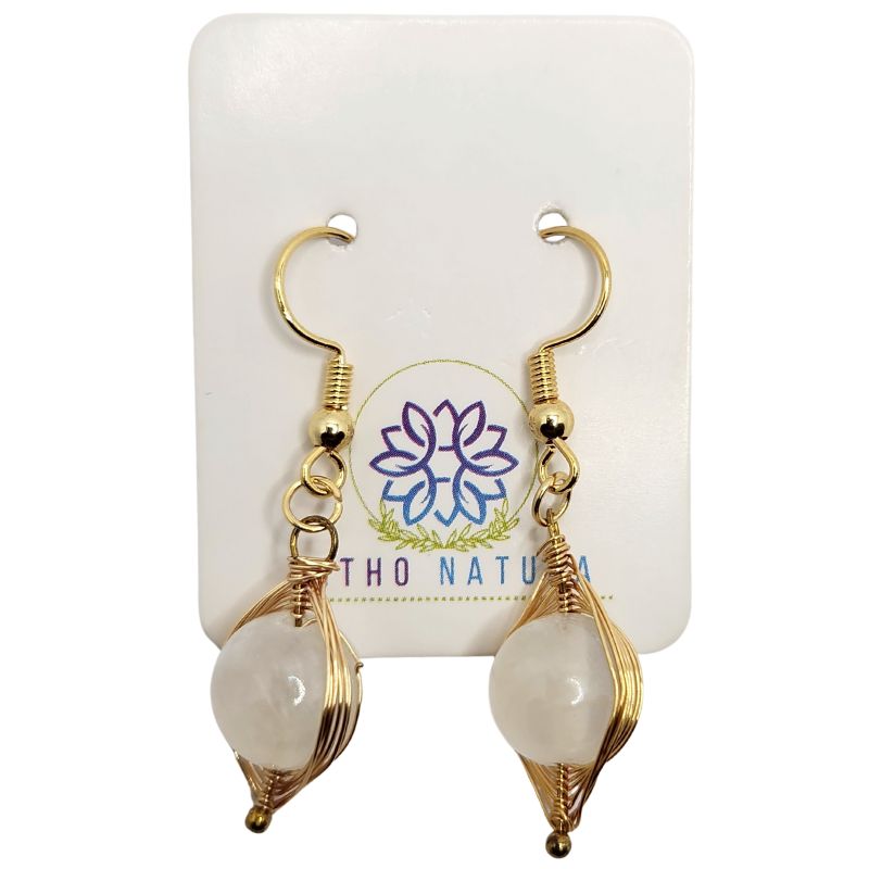 Boucles d'Oreilles Pendantes Tressées - Sélénite