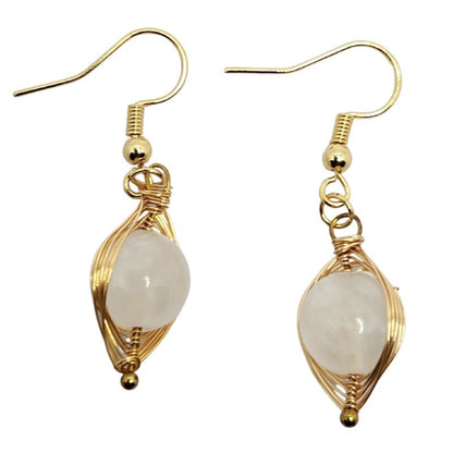 Boucles d'Oreilles Pendantes Tressées - Sélénite