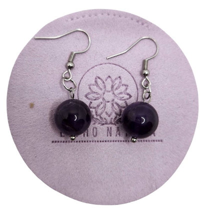 Boucles d'Oreilles Rondes en Acier Inoxydable - Améthyste