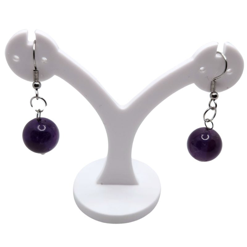 Boucles d'Oreilles Rondes en Acier Inoxydable - Améthyste