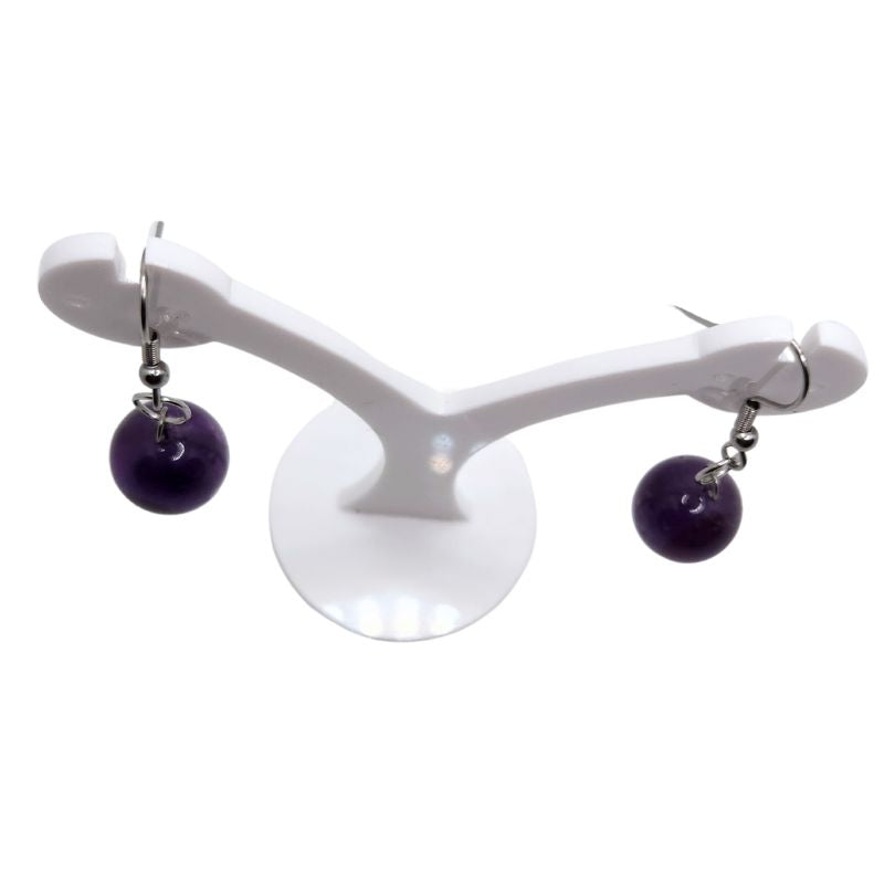 Boucles d'Oreilles Rondes en Acier Inoxydable - Améthyste