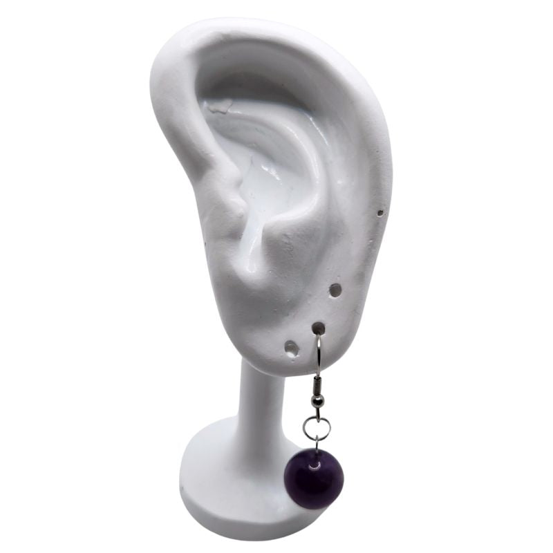 Boucles d'Oreilles Rondes en Acier Inoxydable - Améthyste