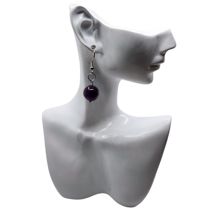Boucles d'Oreilles Rondes en Acier Inoxydable - Améthyste
