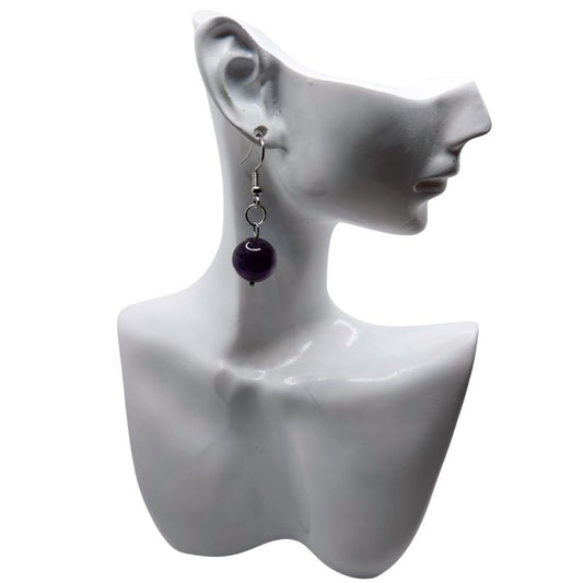 Boucles d'Oreilles Rondes en Acier Inoxydable - Améthyste