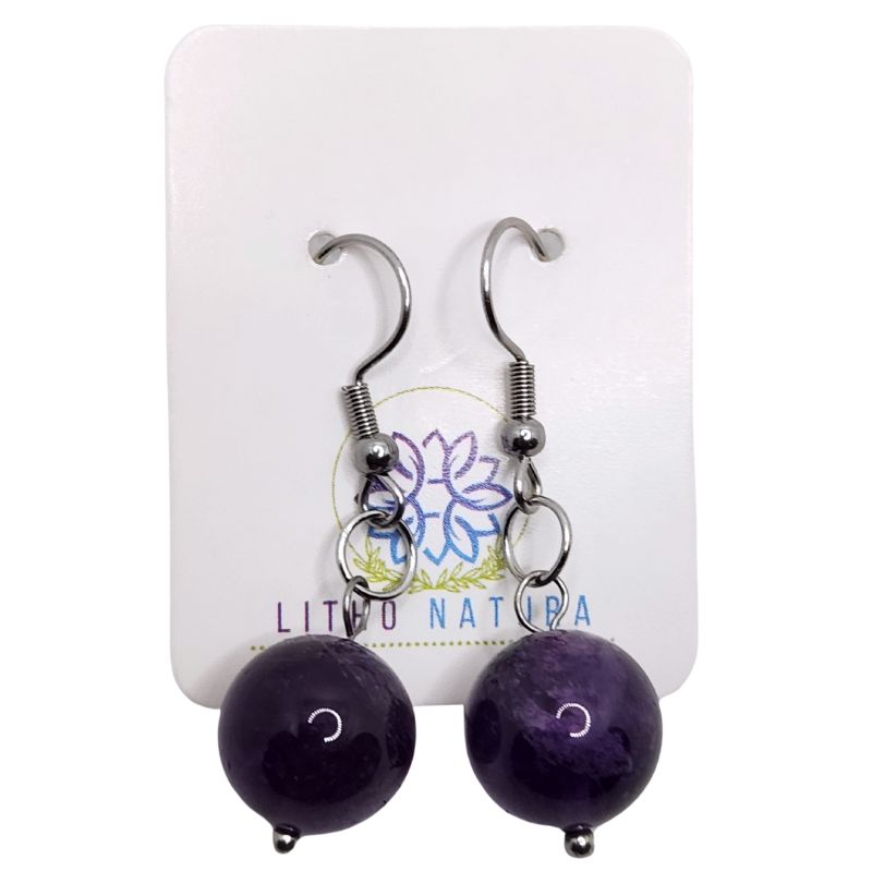 Boucles d'Oreilles Rondes en Acier Inoxydable - Améthyste