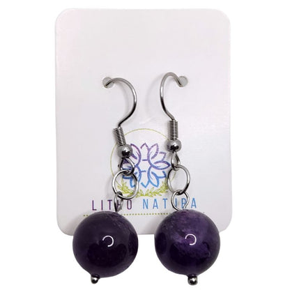 Boucles d'Oreilles Rondes en Acier Inoxydable - Améthyste