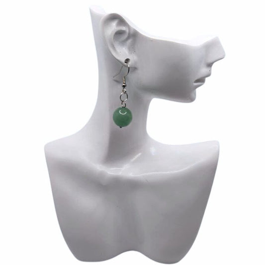 Boucles d'Oreilles Rondes en Acier Inoxydable - Aventurine Verte