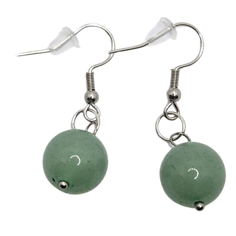 Boucles d'Oreilles Rondes en Acier Inoxydable - Aventurine Verte