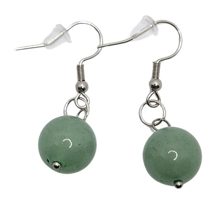 Boucles d'Oreilles Rondes en Acier Inoxydable - Aventurine Verte