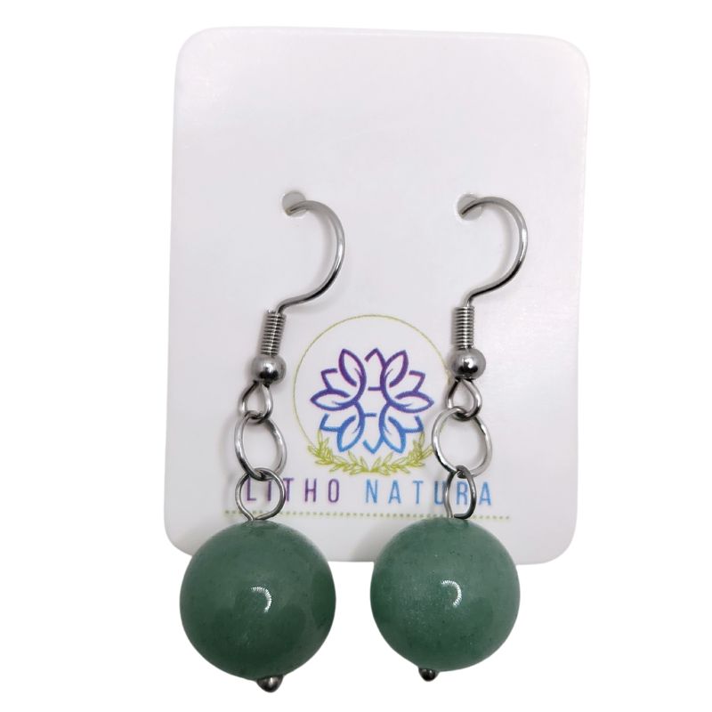 Boucles d'Oreilles Rondes en Acier Inoxydable - Aventurine Verte