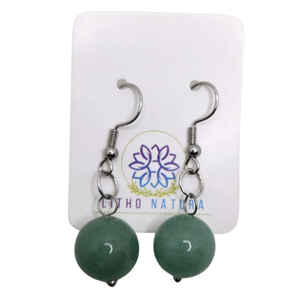 Boucles d'Oreilles Rondes en Acier Inoxydable - Aventurine Verte