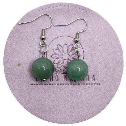 Boucles d'Oreilles Rondes en Acier Inoxydable - Aventurine Verte