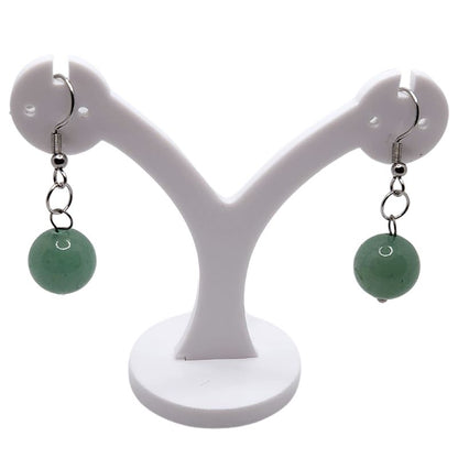 Boucles d'Oreilles Rondes en Acier Inoxydable - Aventurine Verte