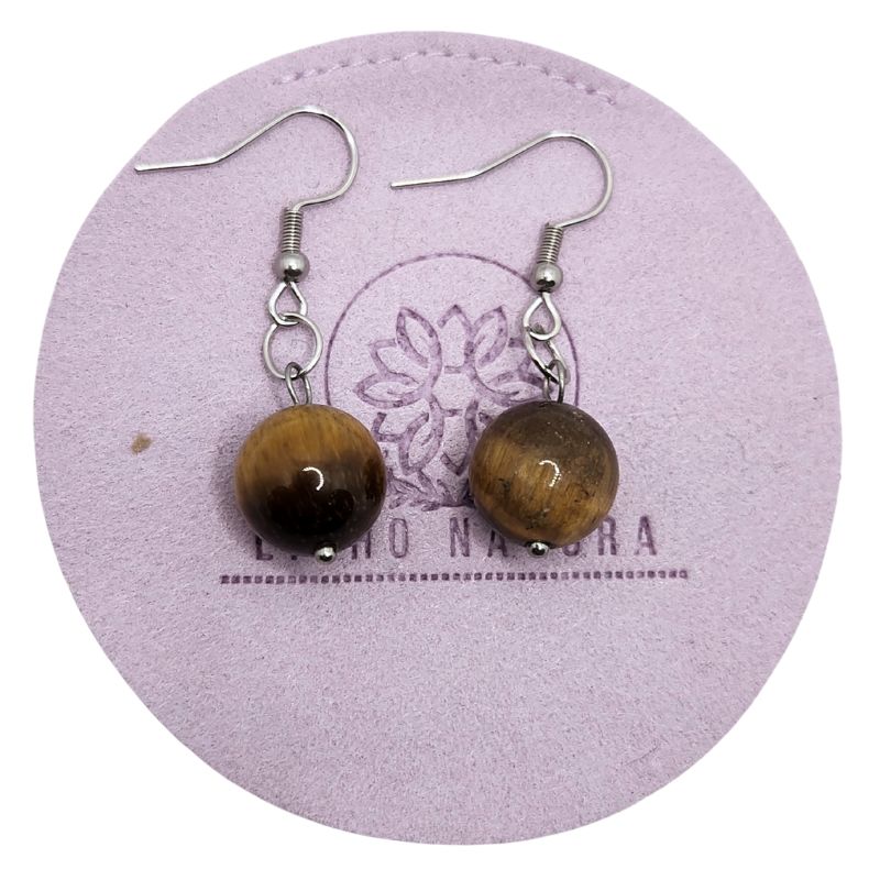 Boucles d’Oreilles Rondes en Acier Inoxydable - Œil de Tigre