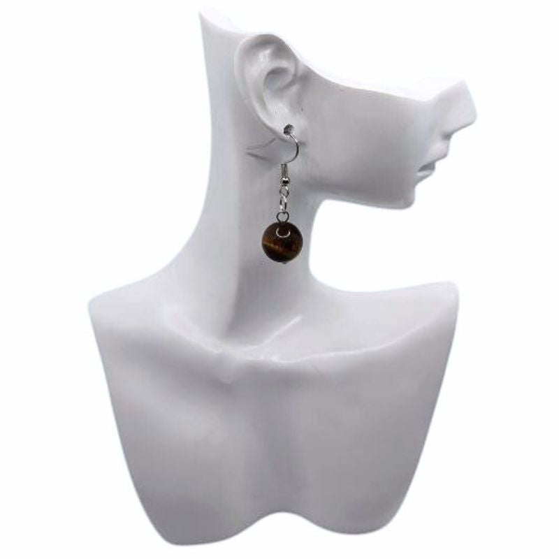 Boucles d’Oreilles Rondes en Acier Inoxydable - Œil de Tigre