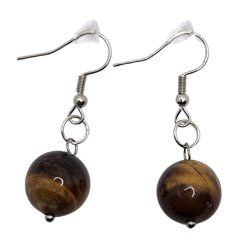 Boucles d’Oreilles Rondes en Acier Inoxydable - Œil de Tigre