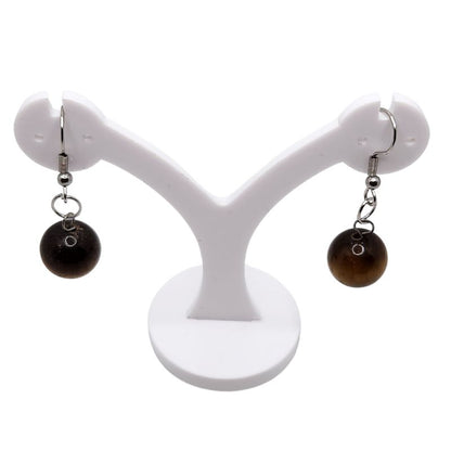 Boucles d’Oreilles Rondes en Acier Inoxydable - Œil de Tigre