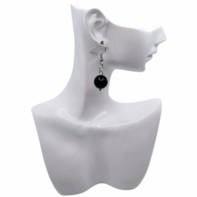 Boucles d'Oreilles Rondes en Acier Inoxydable - Onyx Noir