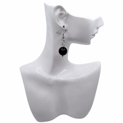Boucles d'Oreilles Rondes en Acier Inoxydable - Onyx Noir