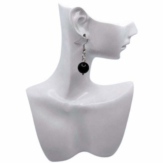 Boucles d'Oreilles Rondes en Acier Inoxydable - Onyx Noir