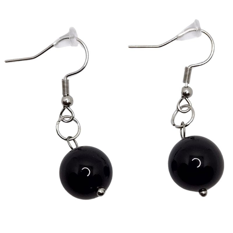 Boucles d'Oreilles Rondes en Acier Inoxydable - Onyx Noir