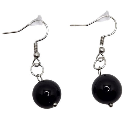 Boucles d'Oreilles Rondes en Acier Inoxydable - Onyx Noir