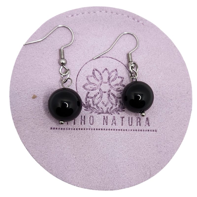 Boucles d'Oreilles Rondes en Acier Inoxydable - Onyx Noir