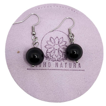 Boucles d'Oreilles Rondes en Acier Inoxydable - Onyx Noir