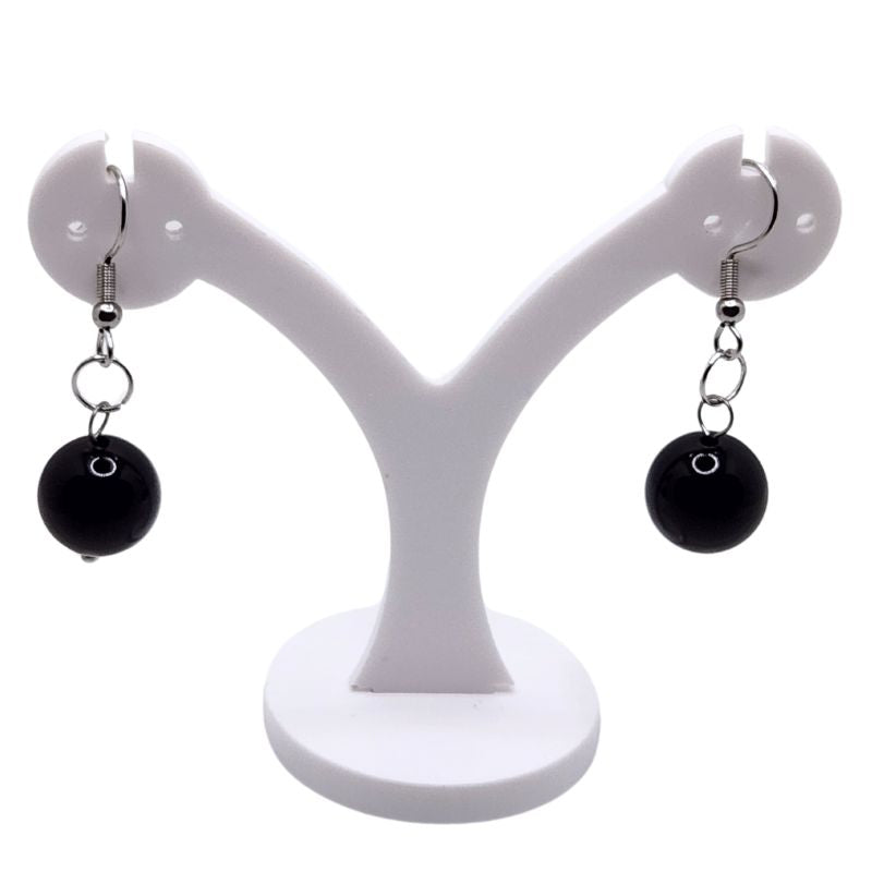 Boucles d'Oreilles Rondes en Acier Inoxydable - Onyx Noir