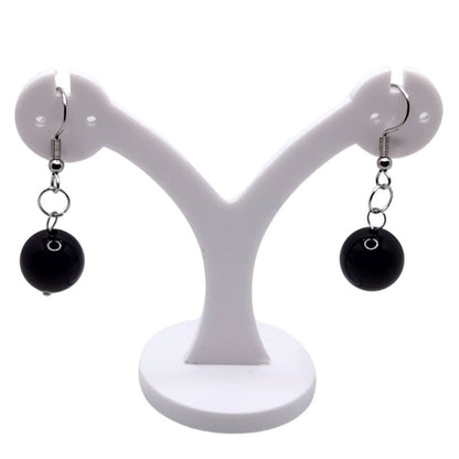 Boucles d'Oreilles Rondes en Acier Inoxydable - Onyx Noir