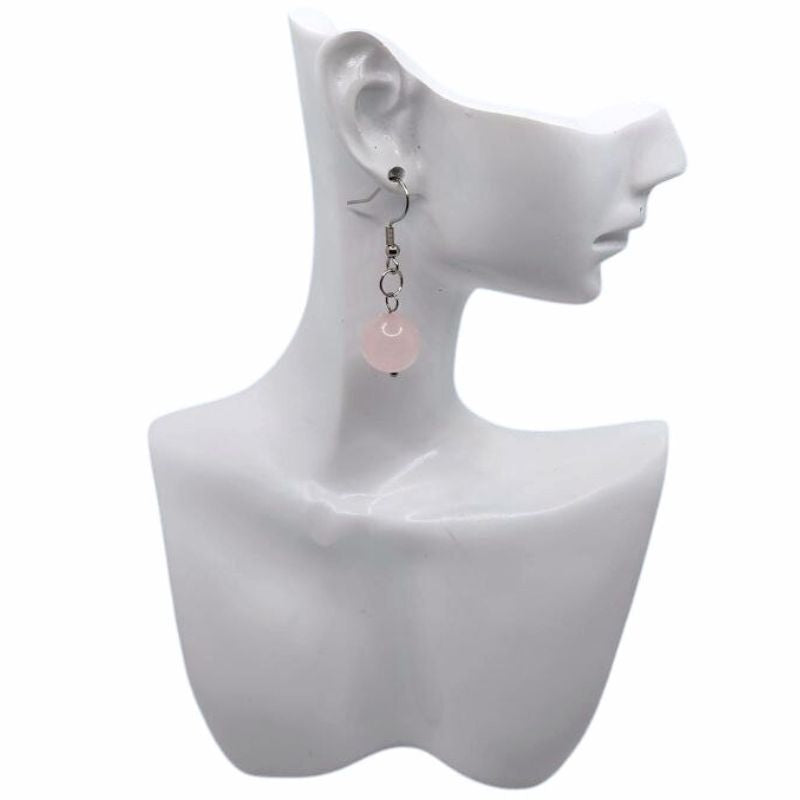 Boucles d'Oreilles Rondes en Acier Inoxydable - Quartz Rose