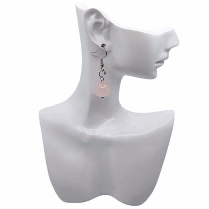 Boucles d'Oreilles Rondes en Acier Inoxydable - Quartz Rose