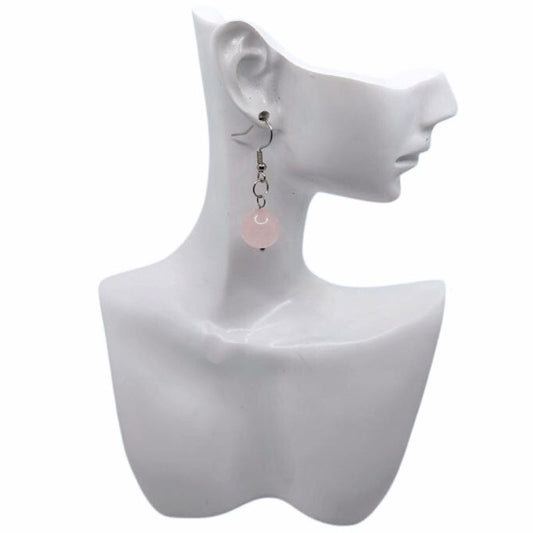 Boucles d'Oreilles Rondes en Acier Inoxydable - Quartz Rose