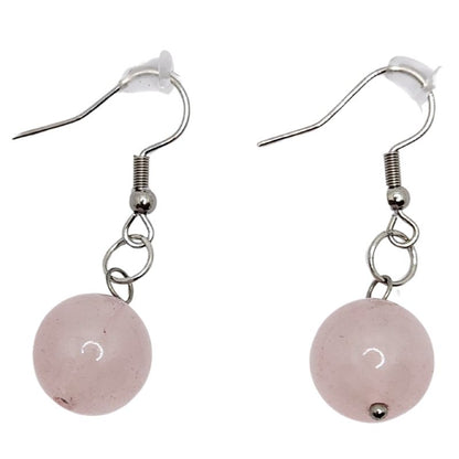 Boucles d'Oreilles Rondes en Acier Inoxydable - Quartz Rose