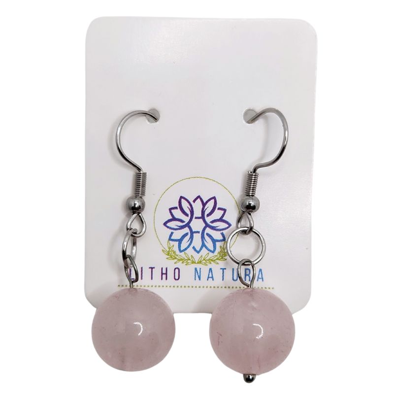 Boucles d'Oreilles Rondes en Acier Inoxydable - Quartz Rose