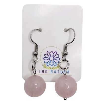 Boucles d'Oreilles Rondes en Acier Inoxydable - Quartz Rose