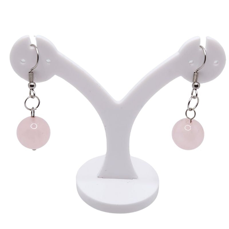 Boucles d'Oreilles Rondes en Acier Inoxydable - Quartz Rose