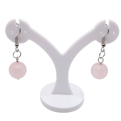 Boucles d'Oreilles Rondes en Acier Inoxydable - Quartz Rose