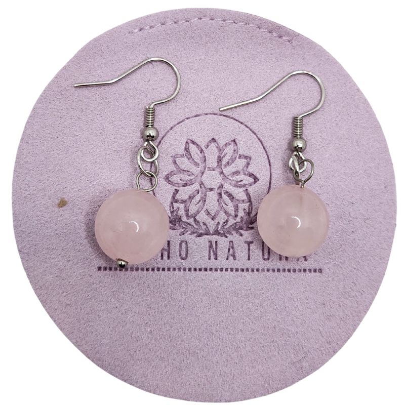 Boucles d'Oreilles Rondes en Acier Inoxydable - Quartz Rose
