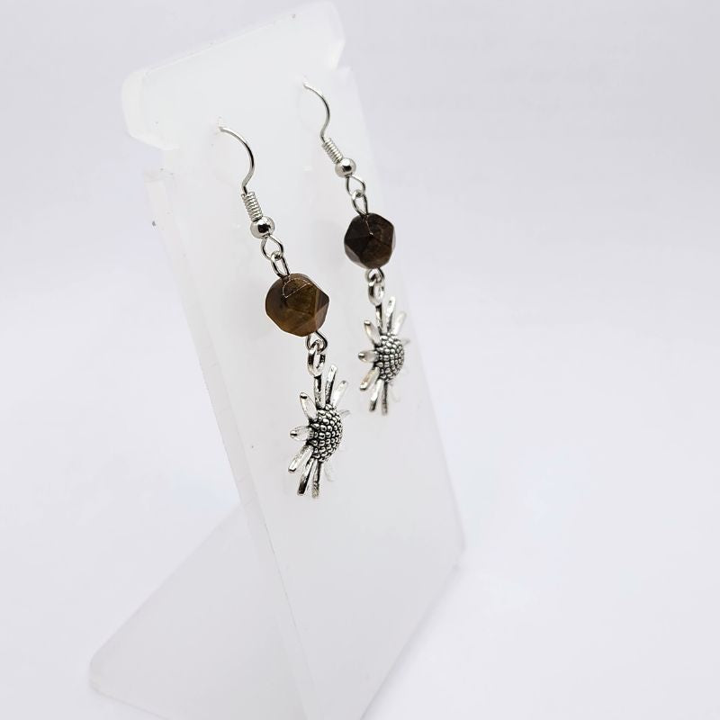 Boucles d'Oreilles Style Tibétain - Oeil de Tigre