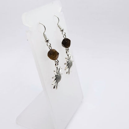 Boucles d'Oreilles Style Tibétain - Oeil de Tigre