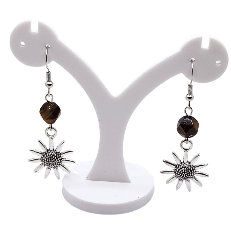 Boucles d'Oreilles Style Tibétain - Oeil de Tigre