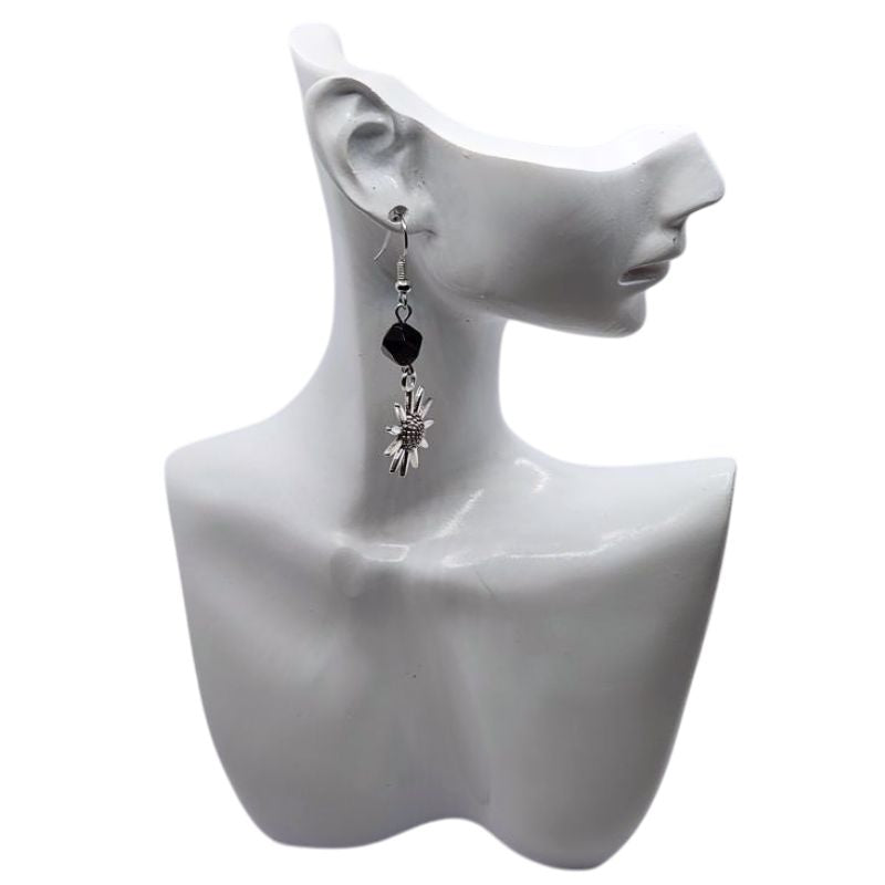 Boucles d'Oreilles Style Tibétain - Onyx Noir