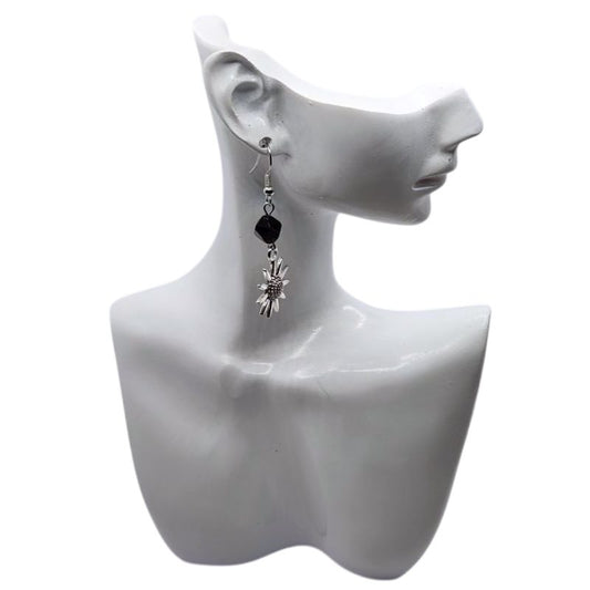 Boucles d'Oreilles Style Tibétain - Onyx Noir