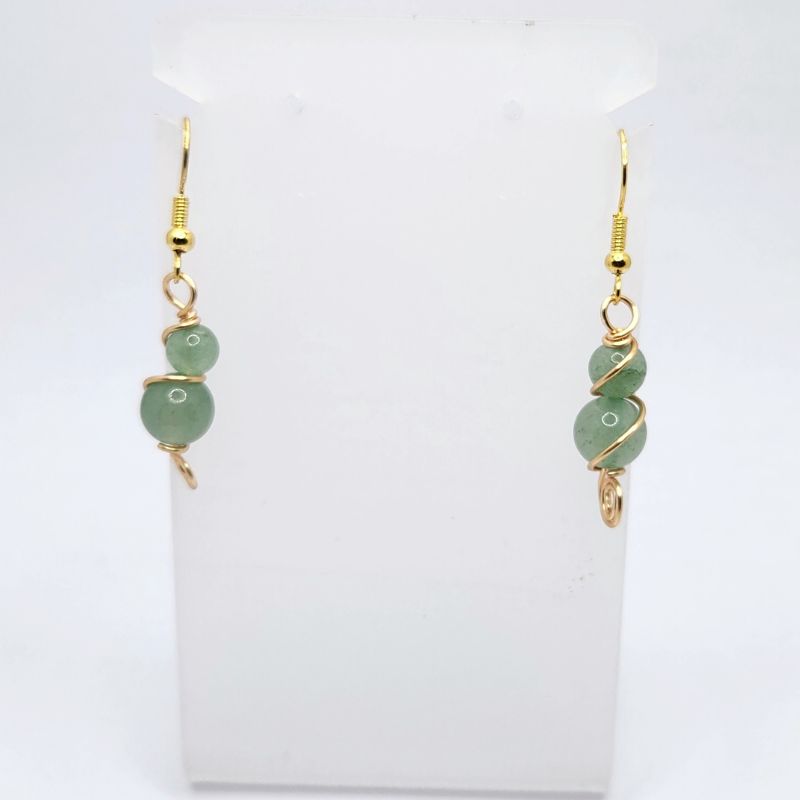 Boucles d'Oreilles en Aventurine Verte Naturelle - Plaqué Or
